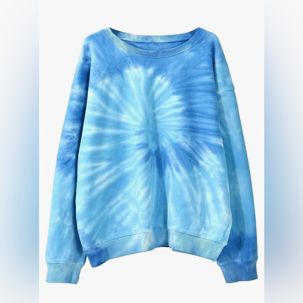 Amazhiyu Tie Dye Crewneck Sweatshirt Blue Large